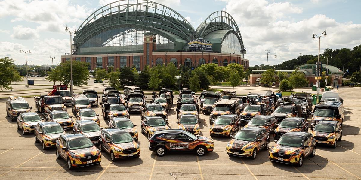Fleet of cars parked outside American Family Field